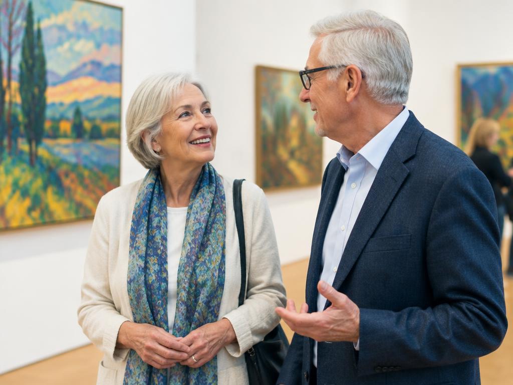 Older friends visiting an art museum